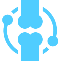 Blue icon showing joint bones connected by orbiting spheres.