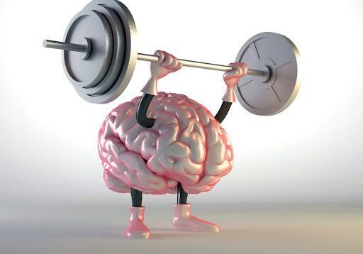 Brain with barbell cartoon