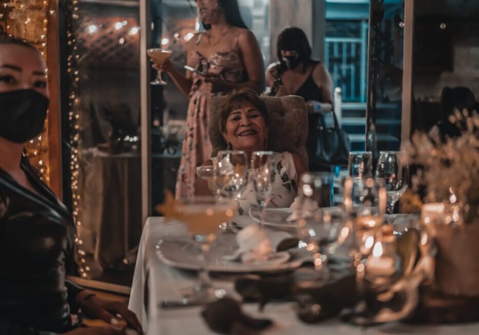 Elegant dining setup with guests