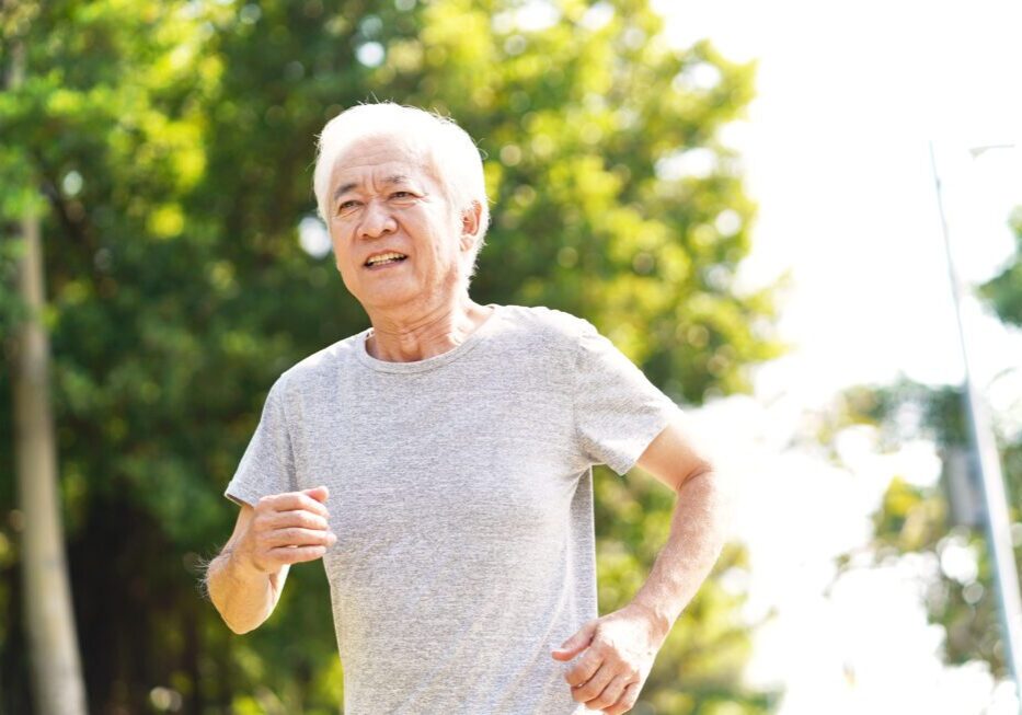 Elderly man exercising outdoors